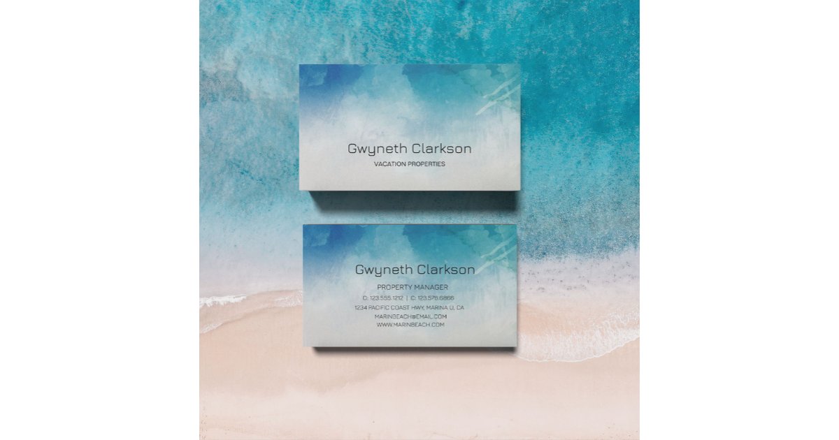 Watercolor Ocean Beach Summer Business Card | Zazzle