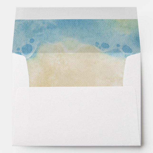Watercolor Ocean Beach Summer Wedding Envelope (Back (Bottom))