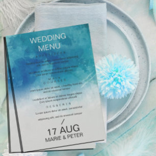 Watercolor Ocean Beach Summer Wedding Menu Invitation
