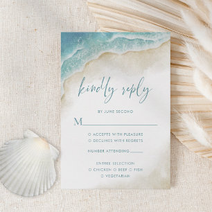 Watercolor Ocean Beach Summer Wedding RSVP Card