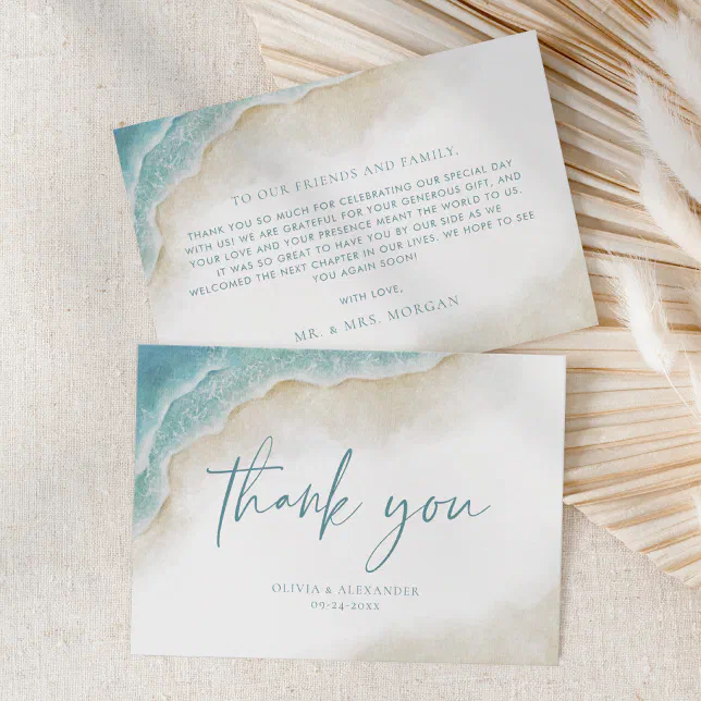 Watercolor Ocean Beach Summer Wedding Thank You Card | Zazzle