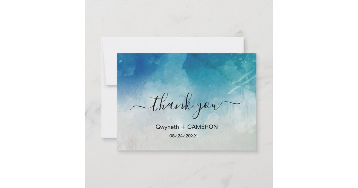 Watercolor Ocean Beach Summer Wedding Thank You Card | Zazzle