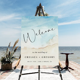 Watercolor Ocean Beach Summer Wedding Welcome Sign