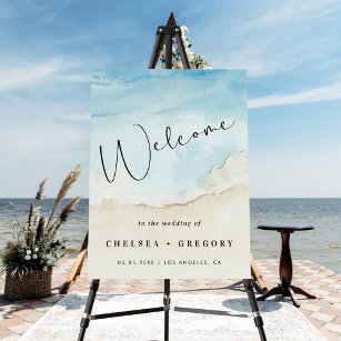 Watercolor Ocean Beach Summer Wedding Welcome Sign