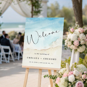 Watercolor Ocean Beach Summer Wedding Welcome Sign