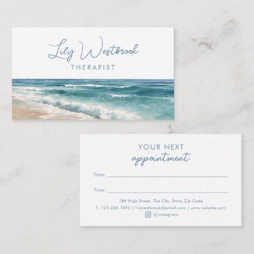 Watercolor Ocean Beach Therapist Psychologist Appointment Card