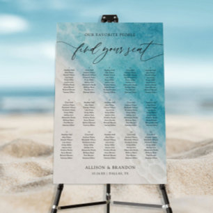 Watercolor Ocean Beach Wedding 15 Tables Seating Foam Board