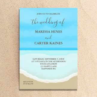 Watercolor Ocean Beach Wedding Invitation