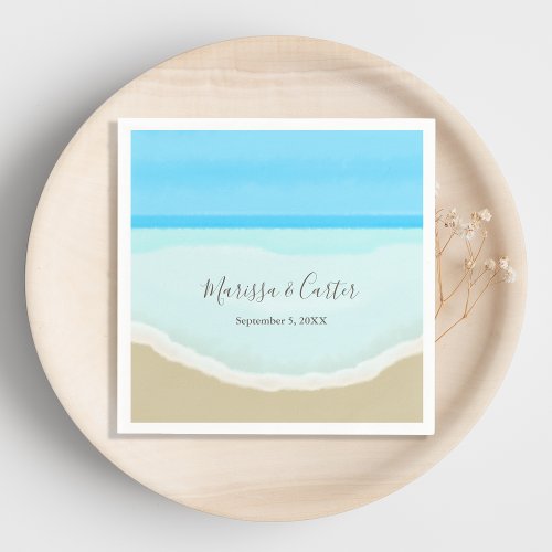 Watercolor Ocean Beach Wedding Napkins