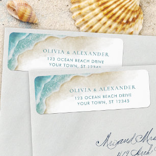 Watercolor Ocean Beach Wedding Return Address Label