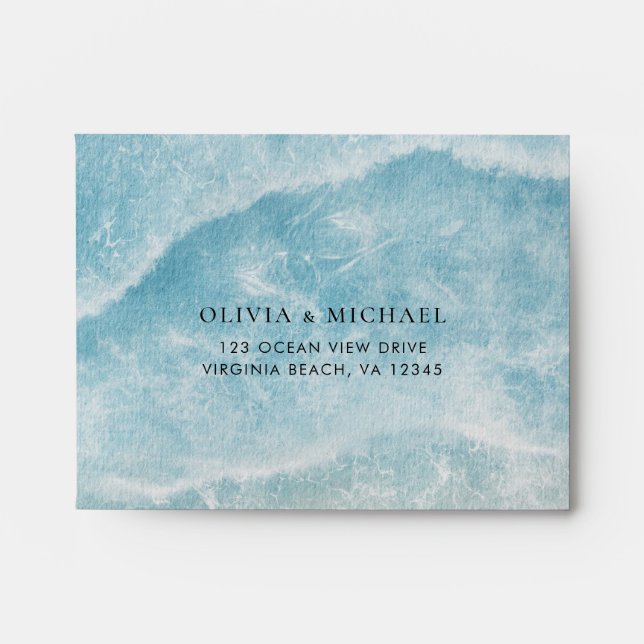Watercolor Ocean Beach Wedding RSVP Envelope (Front)