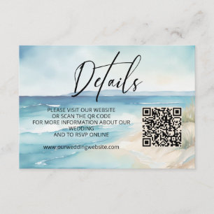 Watercolor Ocean Beach Wedding Website QR Code Enclosure Card