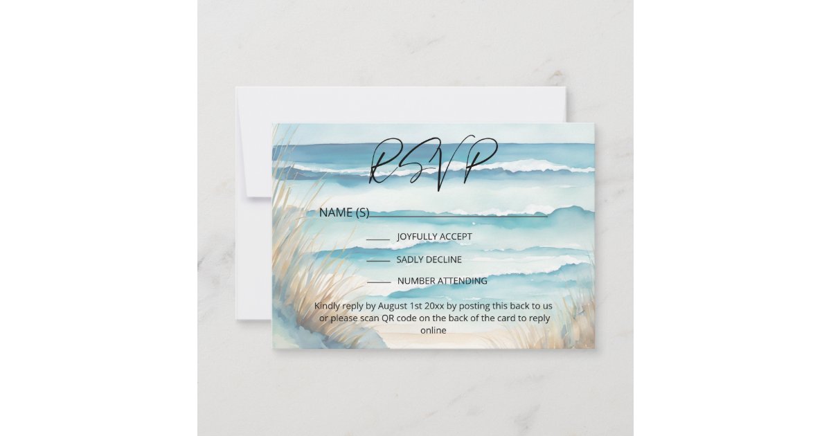 Watercolor Ocean Beach Wedding Website QR Code RSVP Card | Zazzle