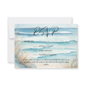 Watercolor Ocean Beach Wedding Website QR Code RSVP Card