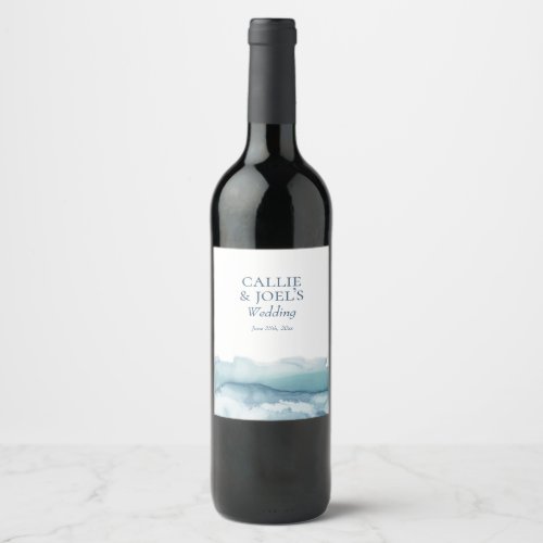 Watercolor Ocean Beach Wedding wine labels