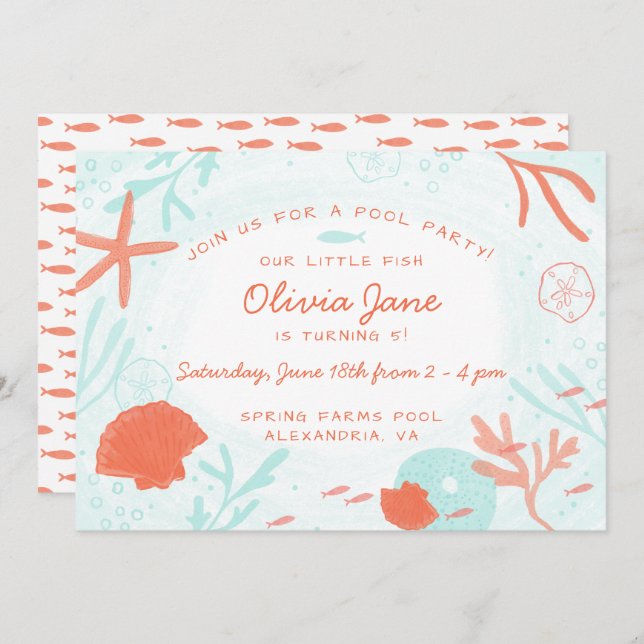 Watercolor Ocean Birthday Invitation (Front/Back)