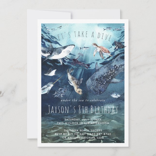 Watercolor Ocean | Birthday Party Invitation (Front)