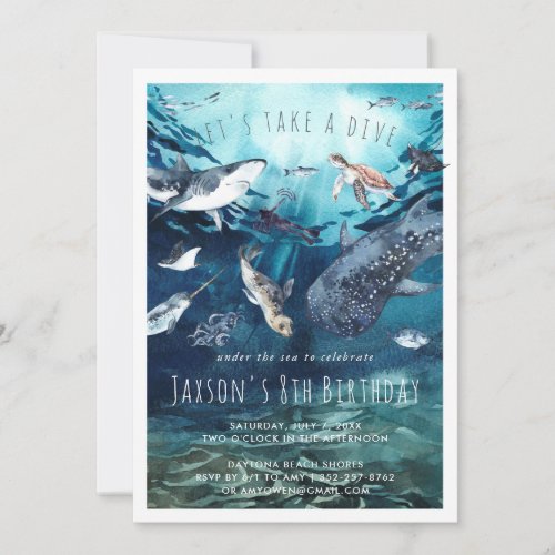 Watercolor Ocean  Birthday Party Invitation