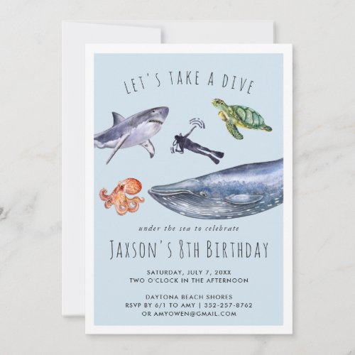 Watercolor Ocean  Birthday Party Invitation