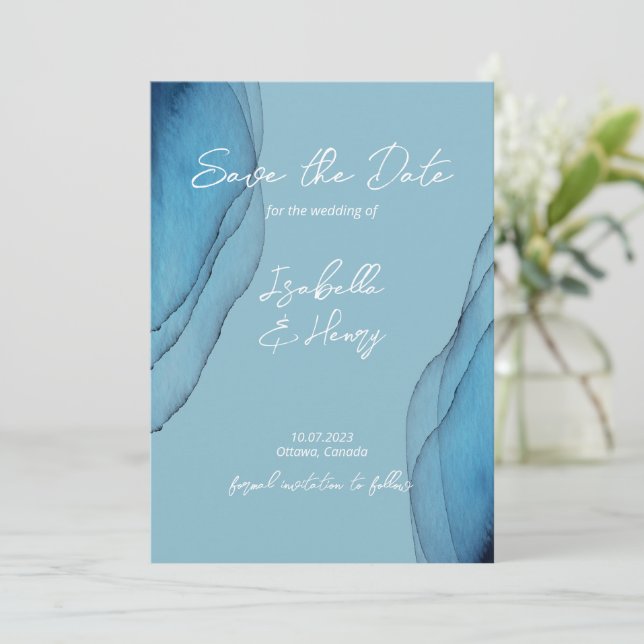  Watercolor ocean blue aquamarine   Save The Date (Standing Front)