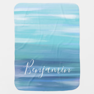 Watercolor Ocean Blue Boy Baby Blanket