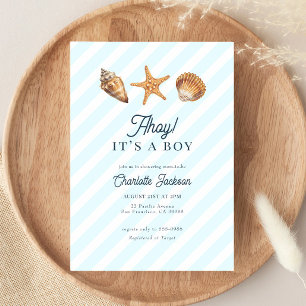 Watercolor Ocean Blue Boy Baby Shower Invitation