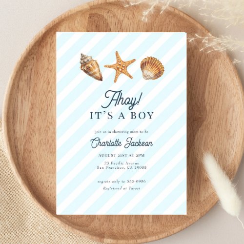 Watercolor Ocean Blue Boy Baby Shower Invitation