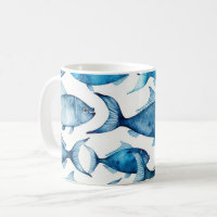 Watercolor Ocean Blue Fish. Nautical Beach Pattern
