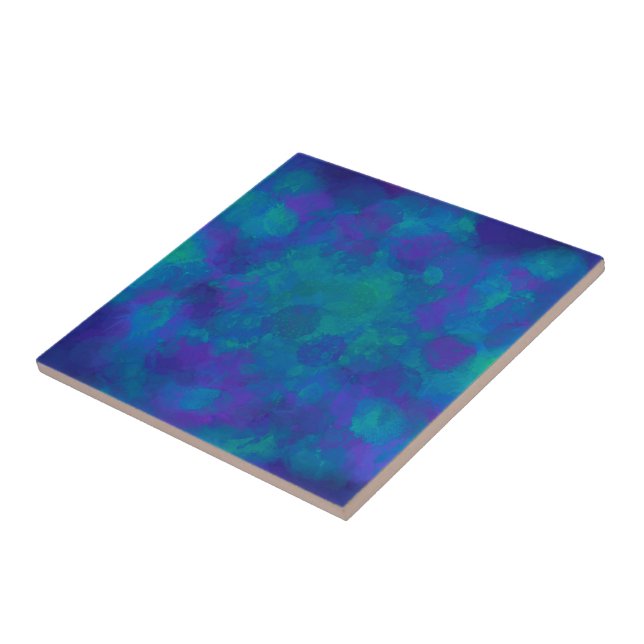 Watercolor Ocean Blue Green Teal Coastal Abstract Ceramic Tile (Side)