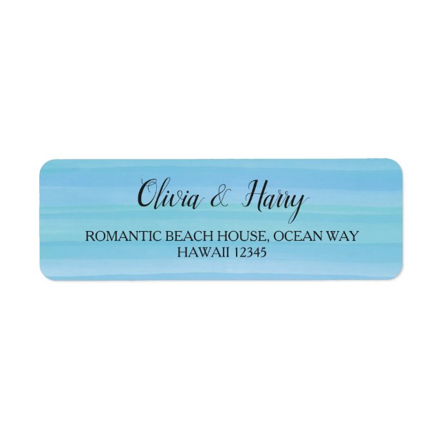 Watercolor Ocean Blue Nautical Beach Wedding Label (Front)