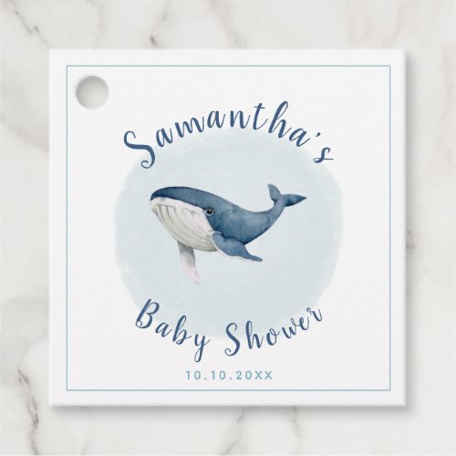 Watercolor Ocean Blue Whale Cute Boys Baby Shower Favor Tags