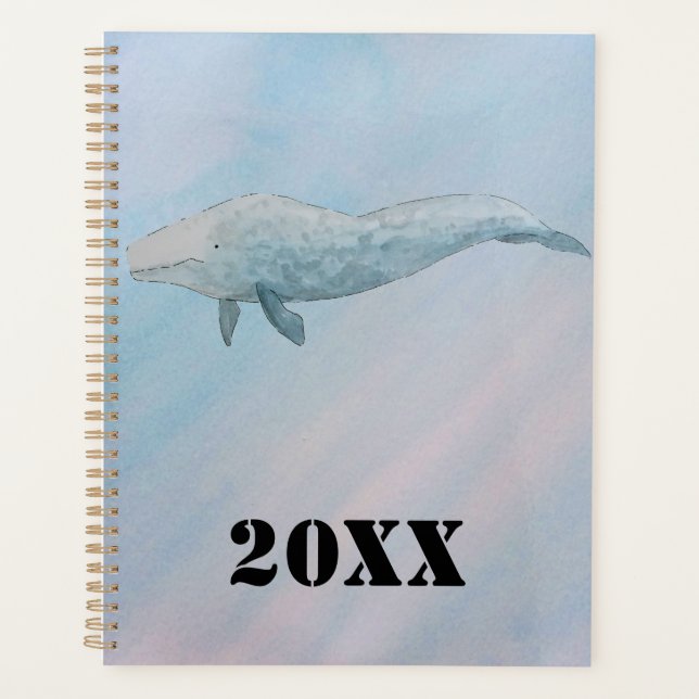 Watercolor Ocean Blue Whale Planner (Front)