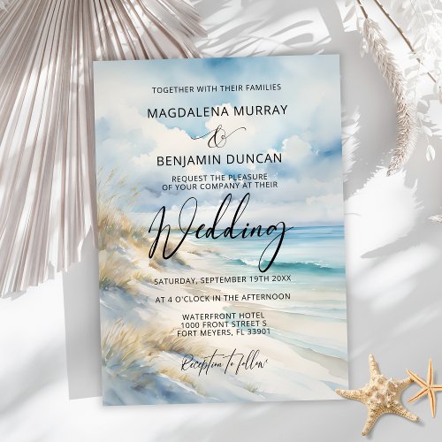 Watercolor Ocean Coastal On the Beach Wedding