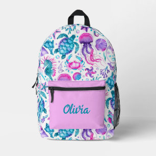 Watercolor Ocean Creatures Under the Sea Birthday Printed Backpack