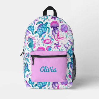 Watercolor Ocean Creatures Under the Sea Birthday Printed Backpack