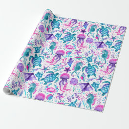 Watercolor Ocean Creatures Under the Sea Birthday Wrapping Paper