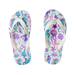 Watercolor Ocean Creatures Under the Sea Kid's Flip Flops