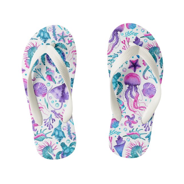 Watercolor Ocean Creatures Under the Sea Kid's Flip Flops (Footbed)