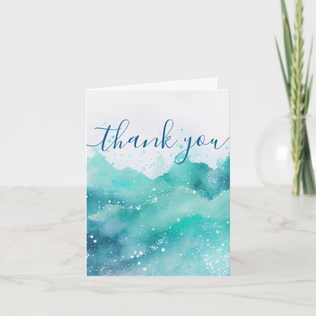 Watercolor Ocean Cruise Ship Boat Crew Employee Thank You Card (Front)