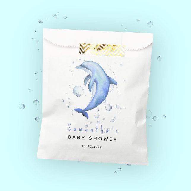 Watercolor ocean dolphin baby shower favor bag (Creator Uploaded)