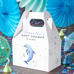 Watercolor ocean dolphin baby shower favor boxes