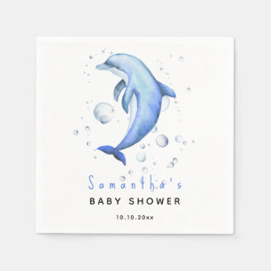 Watercolor ocean dolphin baby shower napkins