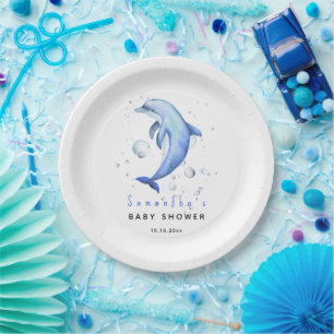 Watercolor ocean dolphin baby shower paper plates