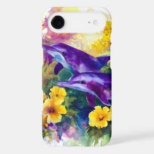 Watercolor Ocean Dolphins Tropical Flowers iPhone 17 Air Case