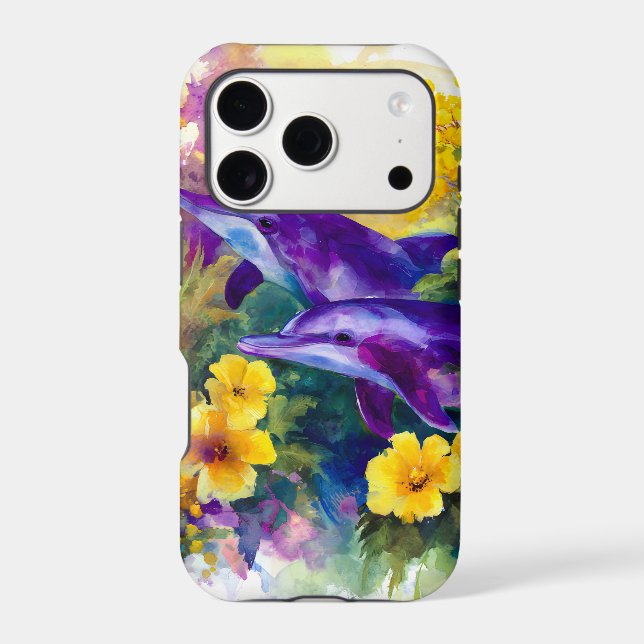 Watercolor Ocean Dolphins Tropical Flowers Case-Mate iPhone Case (Back)