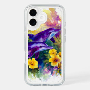 Watercolor Ocean Dolphins Tropical Flowers iPhone 16 Case