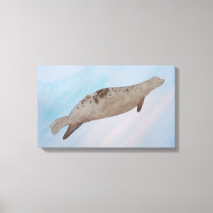 Watercolor Ocean Harbor Seal Canvas Print