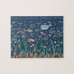 Watercolor Ocean Kelp Forest Seek and Find Art Jigsaw Puzzle