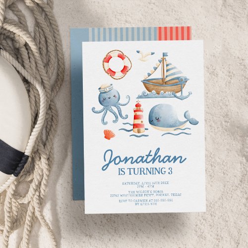 Watercolor Ocean Kids Birthday Party Invitation