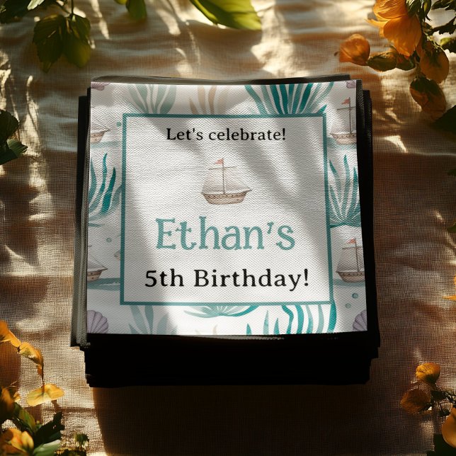 Watercolor Ocean Kids Nautical Birthday Napkins (Creator Uploaded)